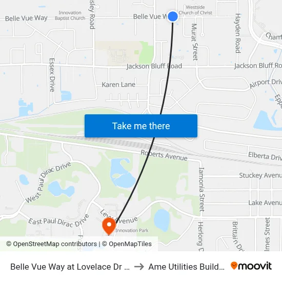 Belle Vue Way at Lovelace Dr Wb to Ame Utilities Building map