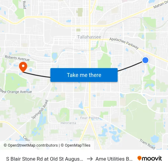S Blair Stone Rd at Old St Augustine Rd Nb to Ame Utilities Building map