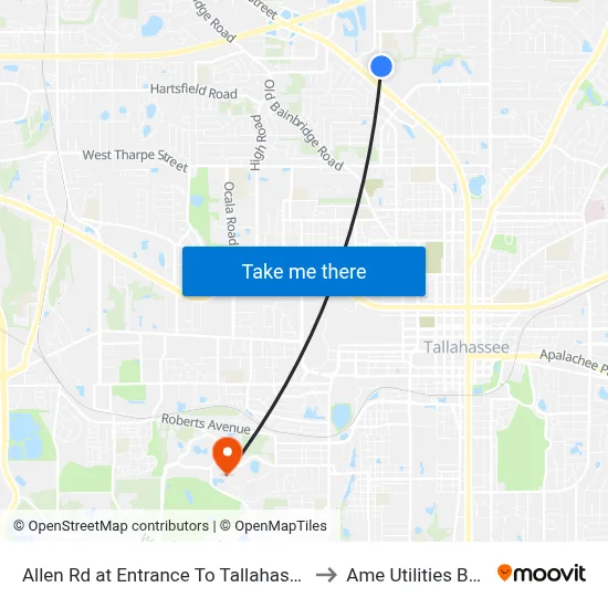 Allen Rd at Entrance To Tallahassee Centre to Ame Utilities Building map