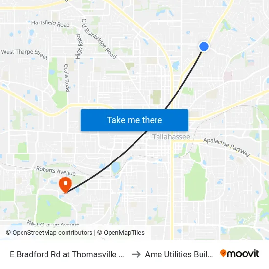 E Bradford Rd at Thomasville Rd Eb to Ame Utilities Building map