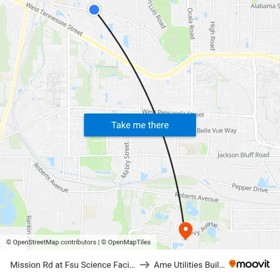 Mission Rd at Fsu Science Facility Wb to Ame Utilities Building map