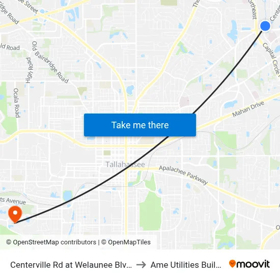 Centerville Rd at Welaunee Blvd Nb to Ame Utilities Building map