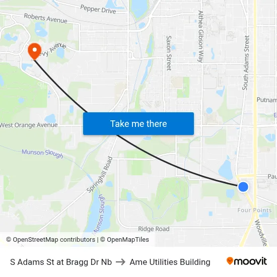 S Adams St at Bragg Dr Nb to Ame Utilities Building map