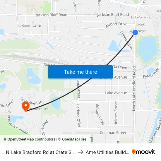 N Lake Bradford Rd at Crate St Nb to Ame Utilities Building map
