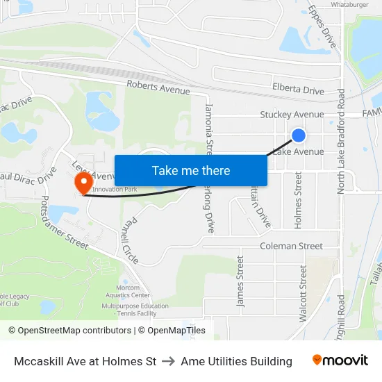 Mccaskill Ave at Holmes St to Ame Utilities Building map