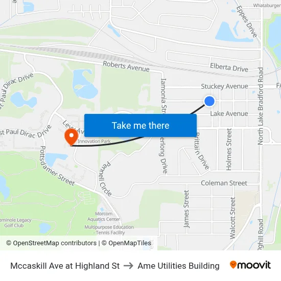 Mccaskill Ave at Highland St to Ame Utilities Building map