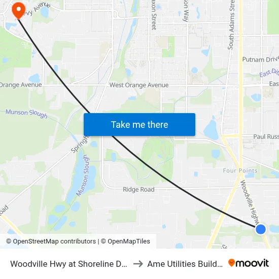 Woodville Hwy at Shoreline Dr Sb to Ame Utilities Building map