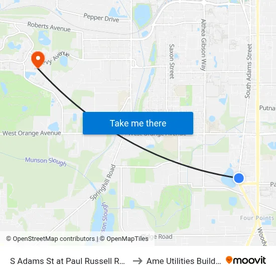 S Adams St at Paul Russell Rd Nb to Ame Utilities Building map