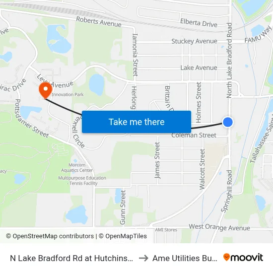 N Lake Bradford Rd at Hutchinson St Sb to Ame Utilities Building map