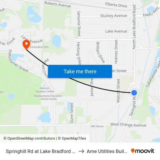 Springhill Rd at Lake Bradford Rd Sb to Ame Utilities Building map