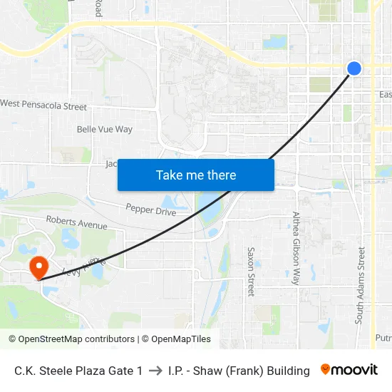 C.K. Steele Plaza Gate 1 to I.P. - Shaw (Frank) Building map