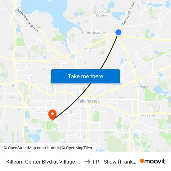 Killearn Center Blvd at Village Square Blvd Eb to I.P. - Shaw (Frank) Building map