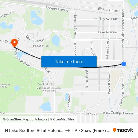 N Lake Bradford Rd at Hutchinson St Nb to I.P. - Shaw (Frank) Building map