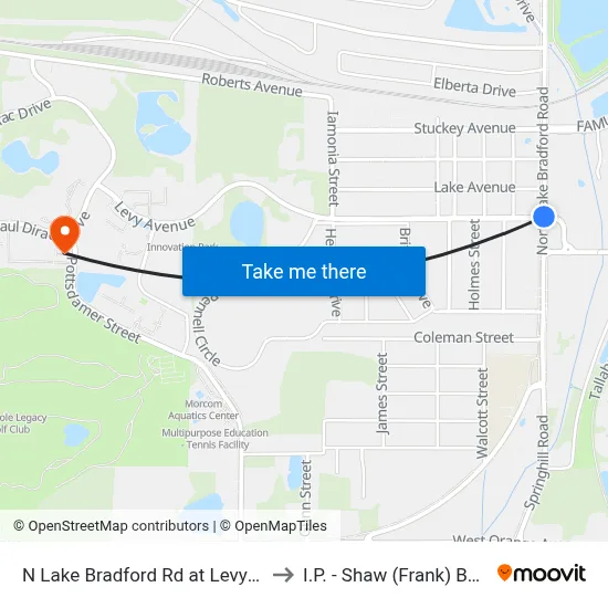 N Lake Bradford Rd at Levy Ave Sb to I.P. - Shaw (Frank) Building map