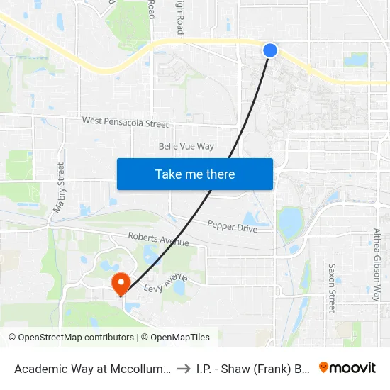 Academic Way at Mccollum Hall Eb to I.P. - Shaw (Frank) Building map