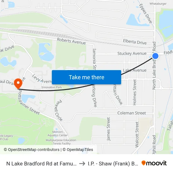 N Lake Bradford Rd at Famu Way Nb to I.P. - Shaw (Frank) Building map