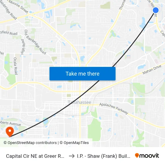 Capital Cir NE at Greer Rd Sb to I.P. - Shaw (Frank) Building map
