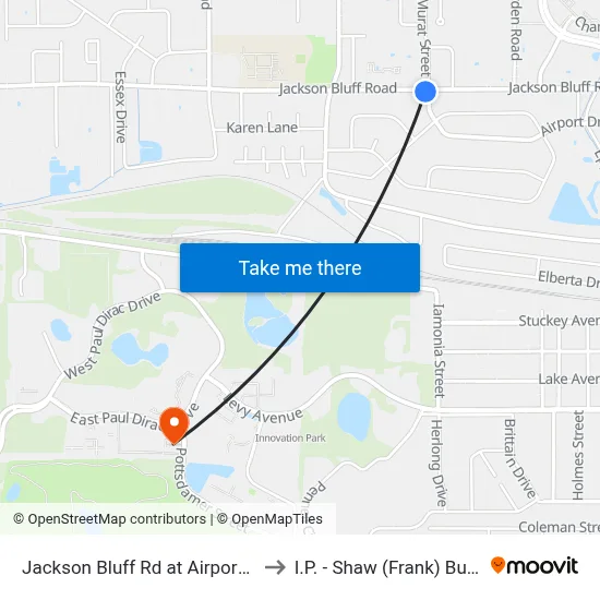 Jackson Bluff Rd at Airport Dr Eb to I.P. - Shaw (Frank) Building map