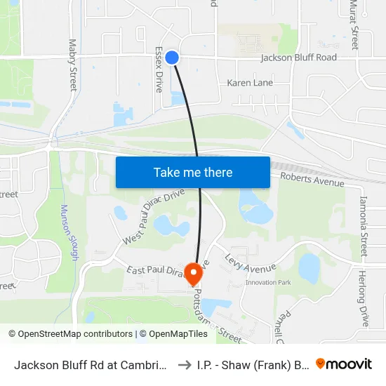 Jackson Bluff Rd at Cambridge Dr Eb to I.P. - Shaw (Frank) Building map