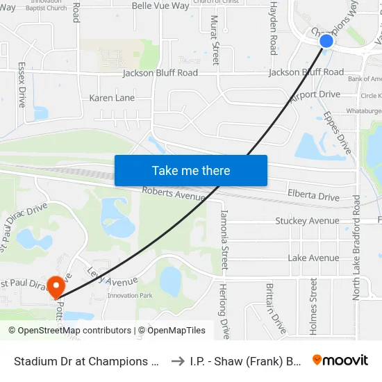 Stadium Dr at Champions Way Wb to I.P. - Shaw (Frank) Building map