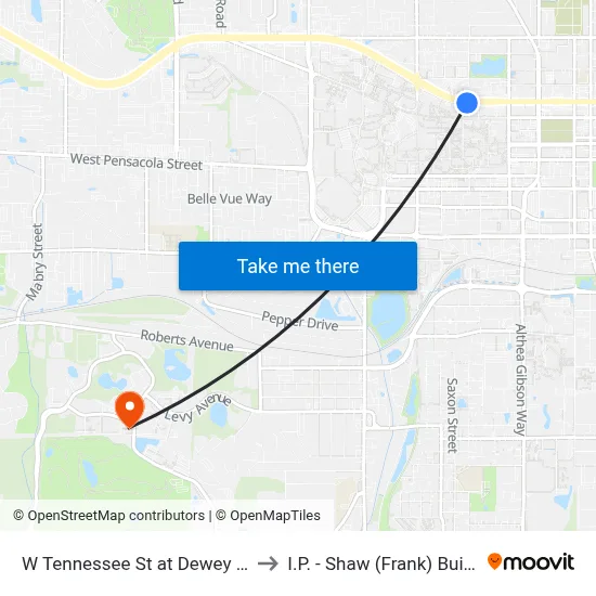 W Tennessee St at Dewey St Eb to I.P. - Shaw (Frank) Building map