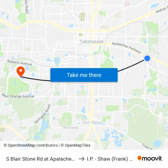 S Blair Stone Rd at Apalachee Pkwy Sb to I.P. - Shaw (Frank) Building map
