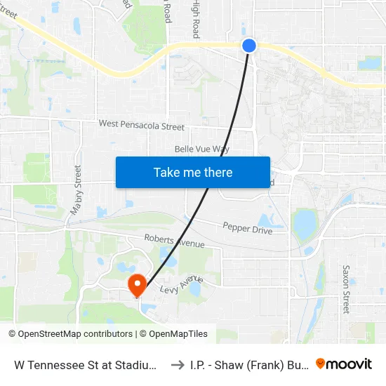 W Tennessee St at Stadium Dr Eb to I.P. - Shaw (Frank) Building map