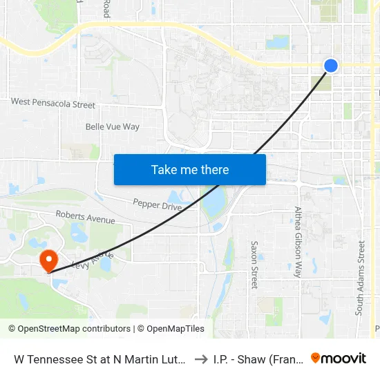 W Tennessee St at N Martin Luther King Jr Blvd Eb to I.P. - Shaw (Frank) Building map