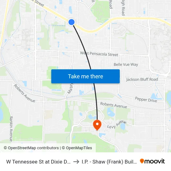 W Tennessee St at Dixie Dr Wb to I.P. - Shaw (Frank) Building map