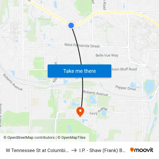 W Tennessee St at Columbia Dr Eb to I.P. - Shaw (Frank) Building map