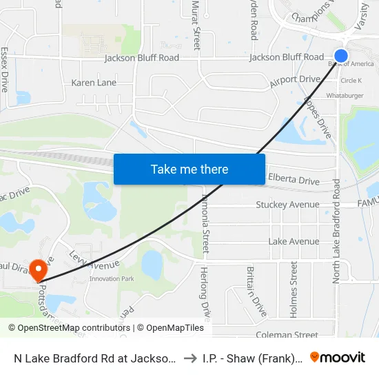 N Lake Bradford Rd at Jackson Bluff Rd Sb to I.P. - Shaw (Frank) Building map