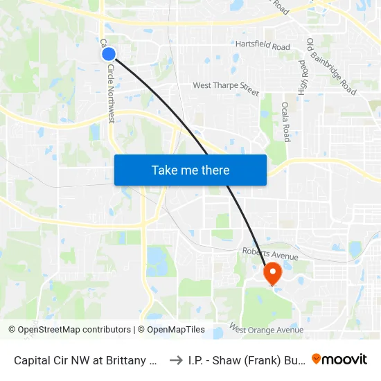 Capital Cir NW at Brittany Blvd Nb to I.P. - Shaw (Frank) Building map