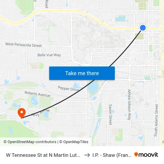 W Tennessee St at N Martin Luther King Jr Blvd Wb to I.P. - Shaw (Frank) Building map