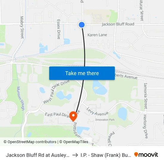 Jackson Bluff Rd at Ausley Rd Eb to I.P. - Shaw (Frank) Building map