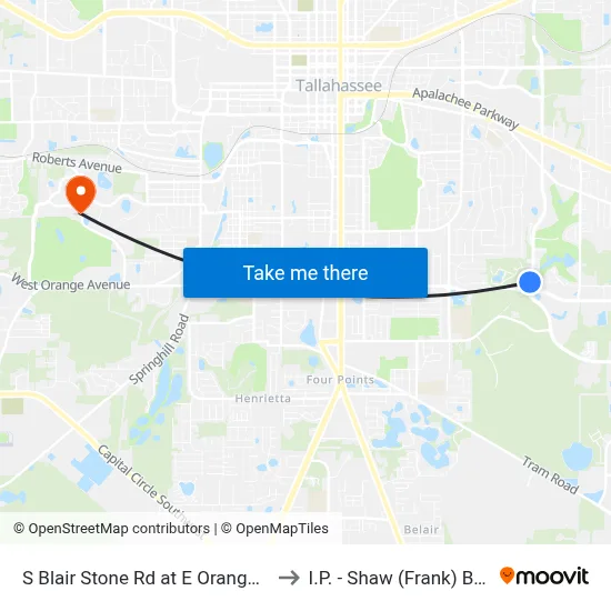 S Blair Stone Rd at E Orange Ave Nb to I.P. - Shaw (Frank) Building map