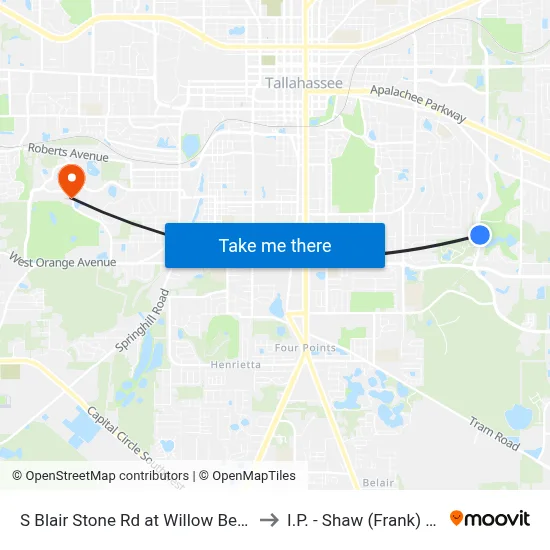 S Blair Stone Rd at Willow Bend Way Nb to I.P. - Shaw (Frank) Building map