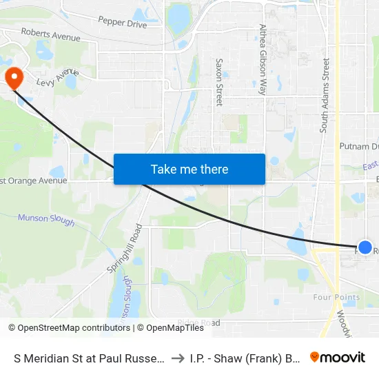 S Meridian St at Paul Russell Rd Sb to I.P. - Shaw (Frank) Building map