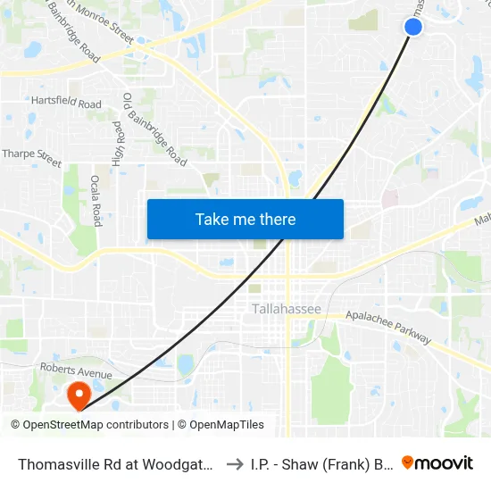 Thomasville Rd at Woodgate Way Nb to I.P. - Shaw (Frank) Building map
