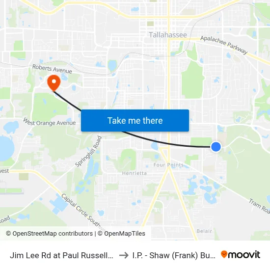 Jim Lee Rd at Paul Russell Rd Sb to I.P. - Shaw (Frank) Building map