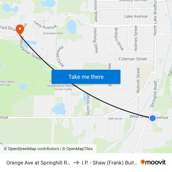 Orange Ave at Springhill Rd Eb to I.P. - Shaw (Frank) Building map