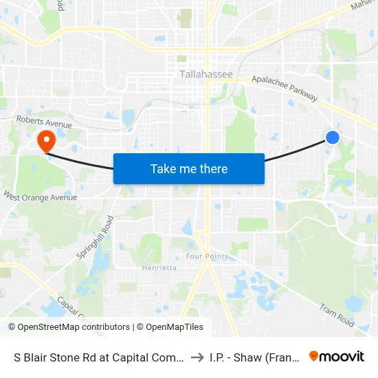 S Blair Stone Rd at Capital Commerce Center Nb to I.P. - Shaw (Frank) Building map