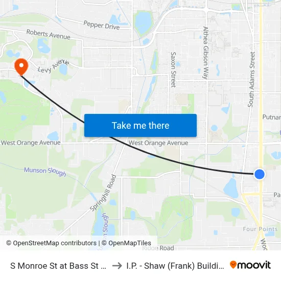 S Monroe St at Bass St Sb to I.P. - Shaw (Frank) Building map