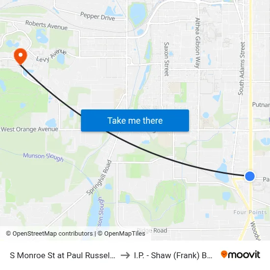 S Monroe St at Paul Russell Rd Sb to I.P. - Shaw (Frank) Building map