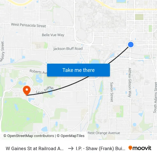 W Gaines St at Railroad Ave Wb to I.P. - Shaw (Frank) Building map