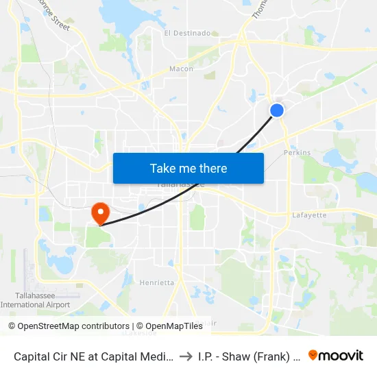 Capital Cir NE at Capital Medical Blvd Sb to I.P. - Shaw (Frank) Building map