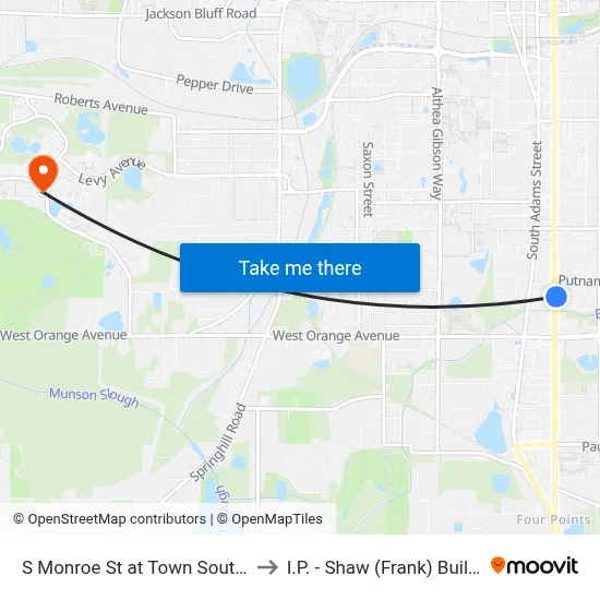 S Monroe St at Town South Nb to I.P. - Shaw (Frank) Building map