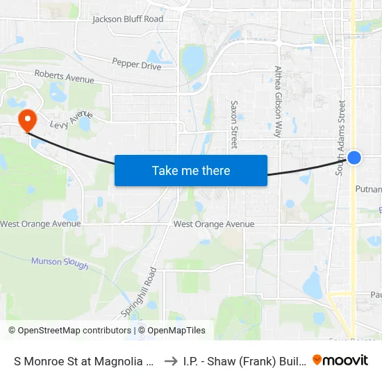 S Monroe St at Magnolia Dr Nb to I.P. - Shaw (Frank) Building map