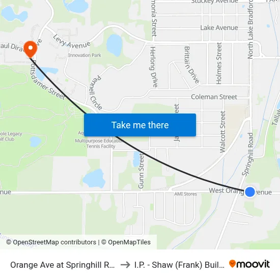 Orange Ave at Springhill Rd Wb to I.P. - Shaw (Frank) Building map