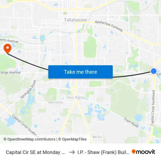 Capital Cir SE at Monday Rd Sb to I.P. - Shaw (Frank) Building map