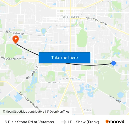 S Blair Stone Rd at Veterans Hospital Nb to I.P. - Shaw (Frank) Building map